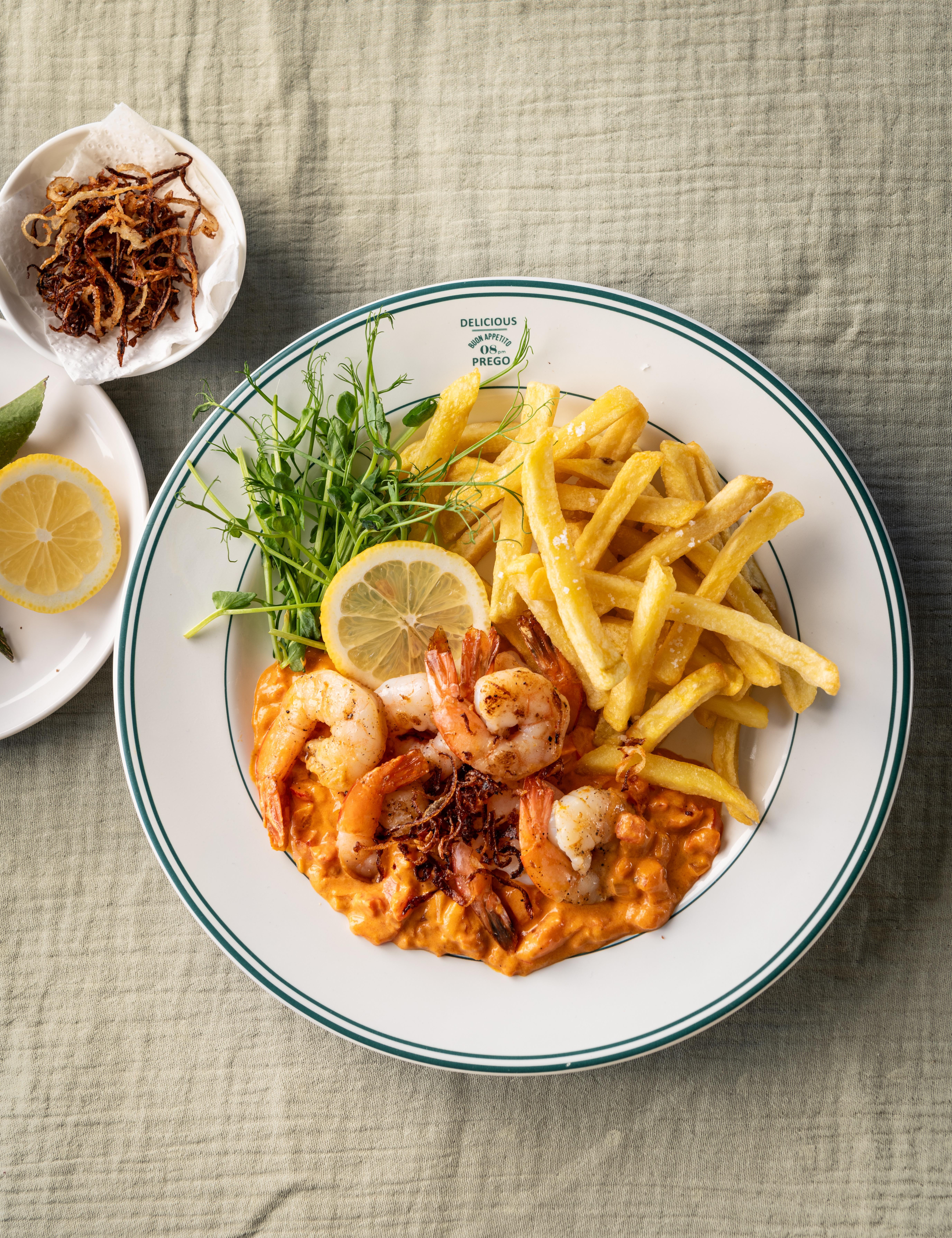 Scampi diabolique met frietjes